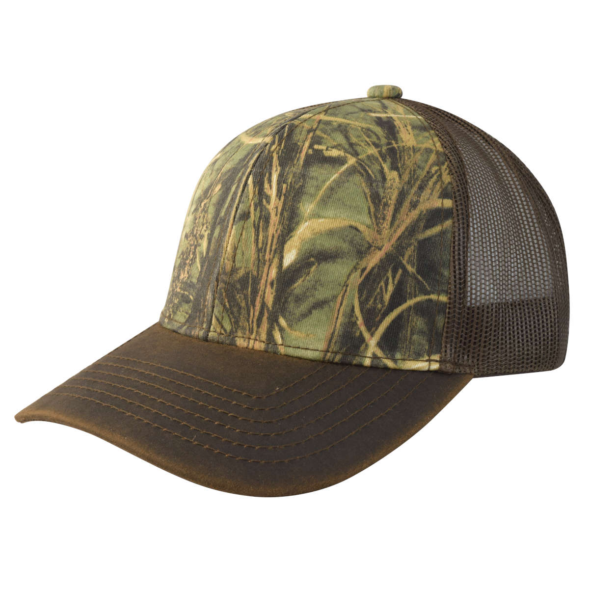 Gorra Sion con malla y ajustador de plástico, sin logo, camuflaje c/café