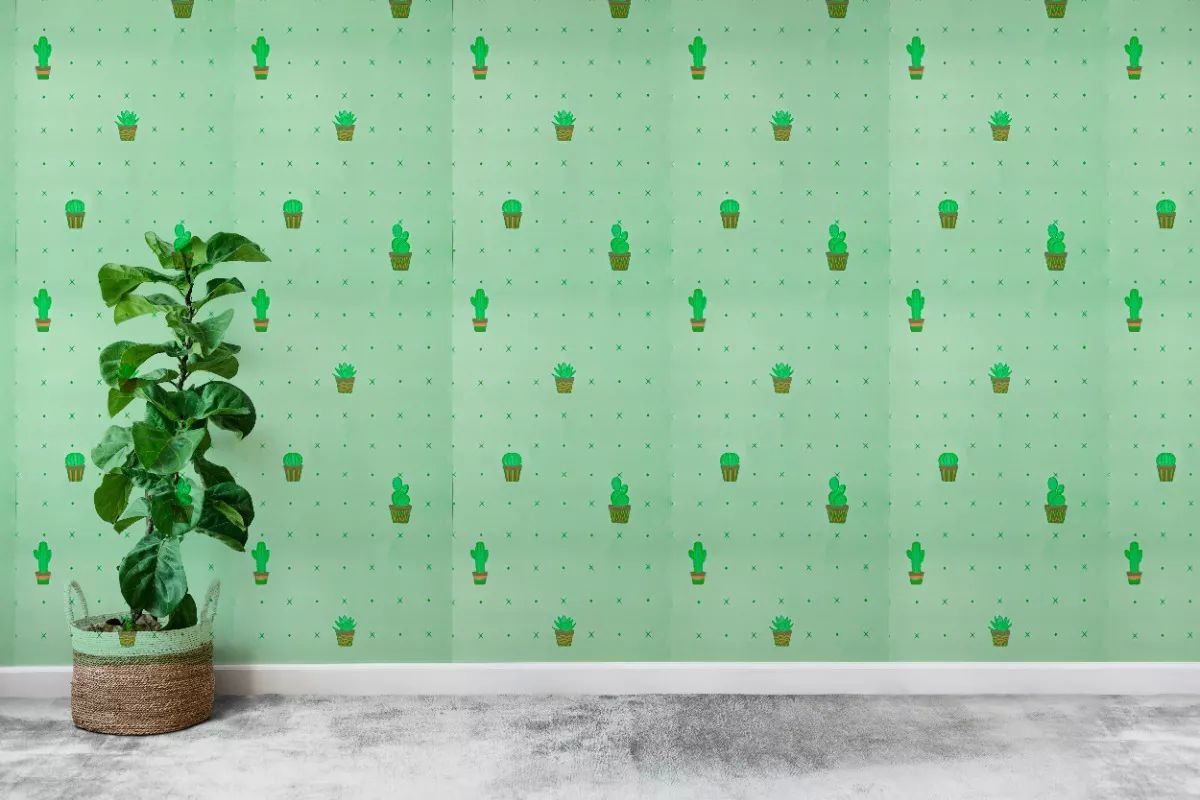 Papel Tapiz Adherible Cactus Verde Infantil 10m X 45cm Tp65