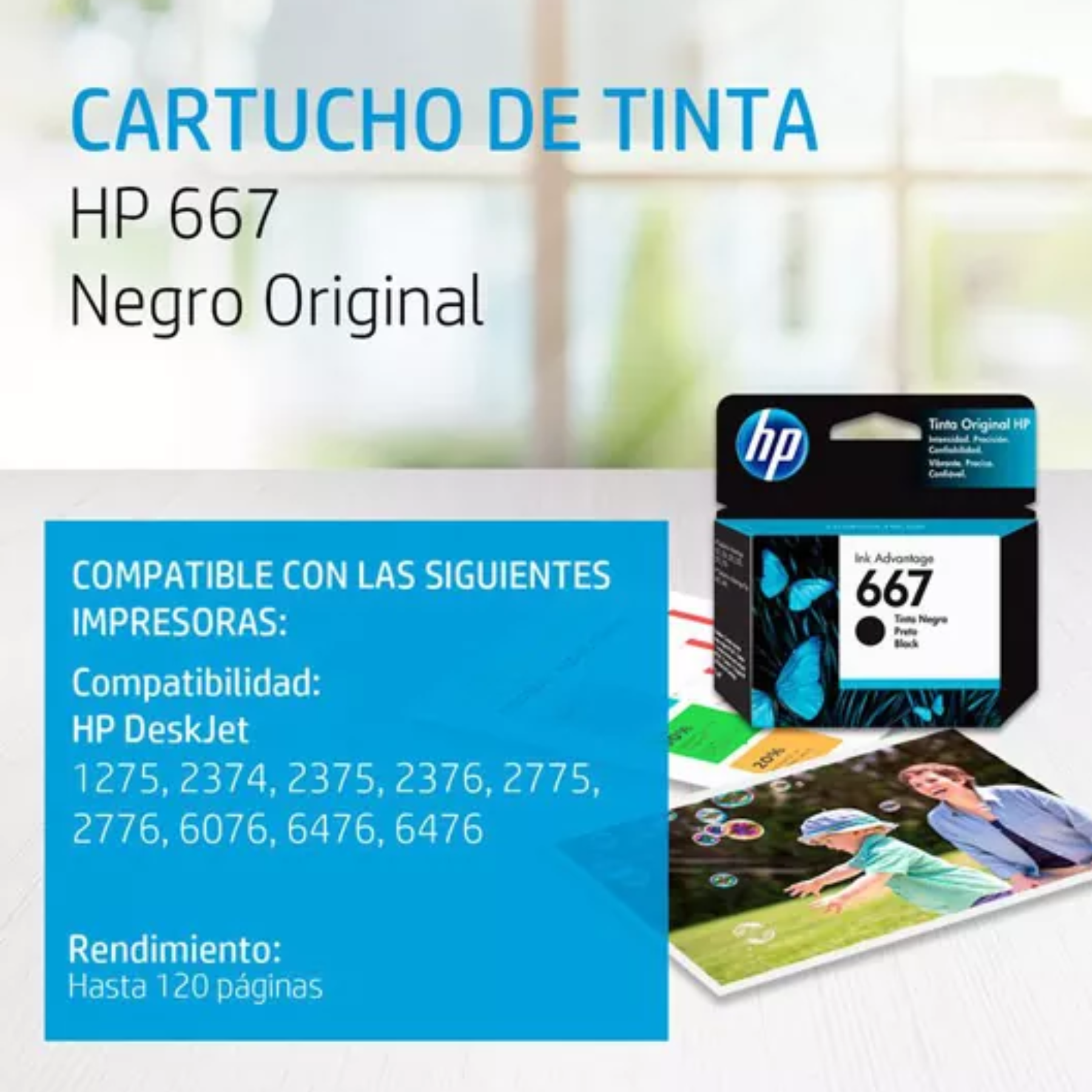 Cartucho de Tinta Hp 667 Negra Original (3Ym79Al)