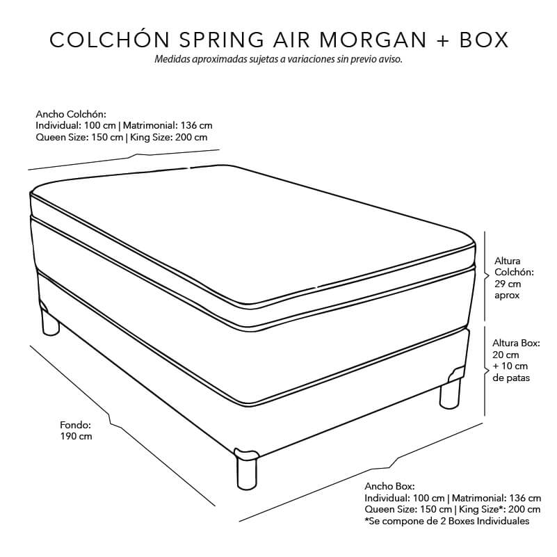 Colchón Matrimonial Spring Air Morgan Con Box Negro, Sábanas y Almohada Oso