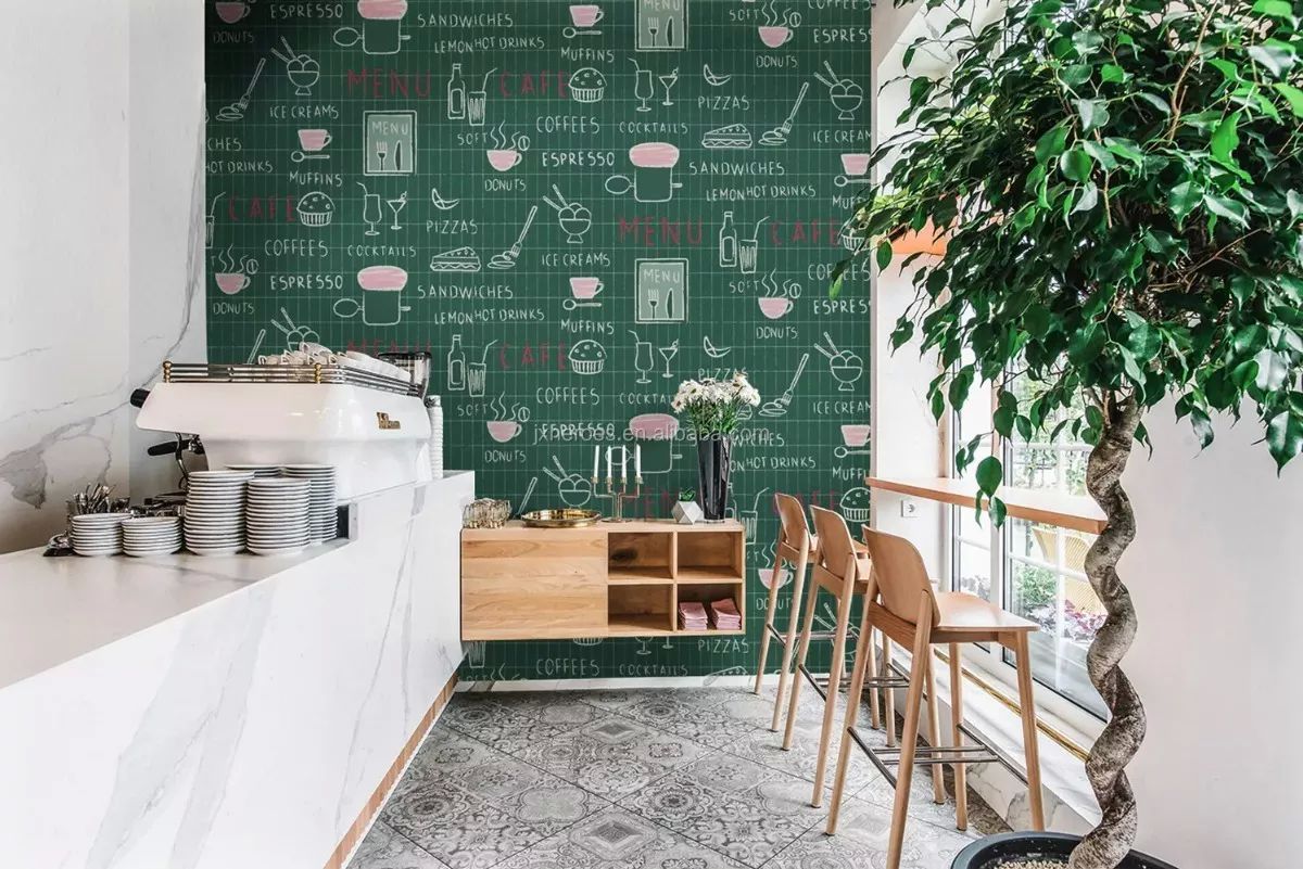 Papel Tapiz Adherible 10m X 60cm Cocina Estampado Verde Tp56