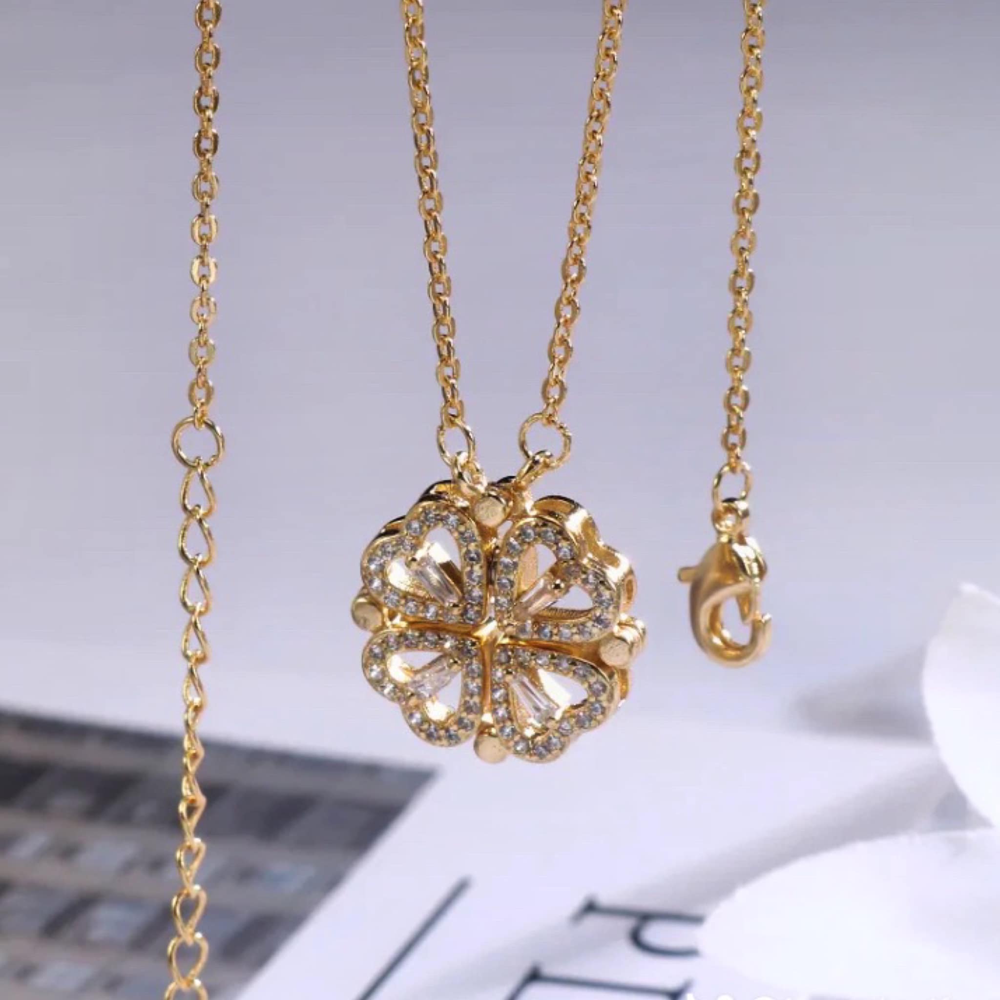 COLLAR TREBOL 4 HOJAS 2 EN 1 DORADO