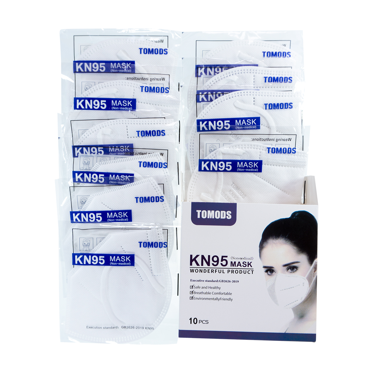 Kn95 Mascarillas Cubre Bocas Calidad Lavable Reusable Caja10pz .