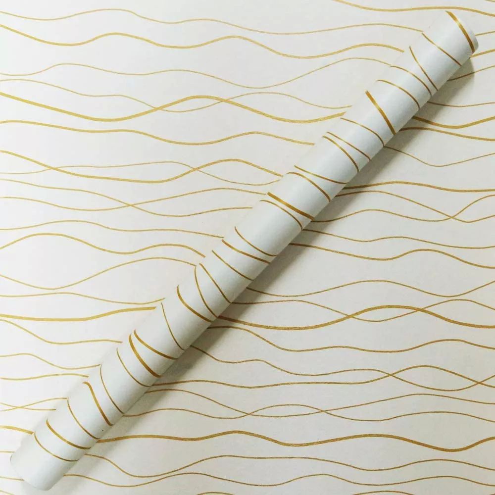 Papel Tapiz Adherible 10m X 45cm Rayas Dorado Elegante Tp36
