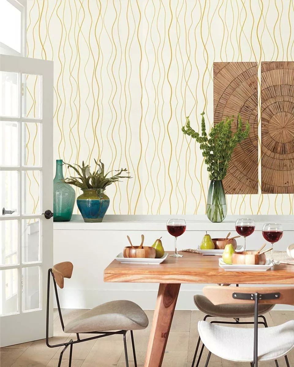 Papel Tapiz Adherible 10m X 45cm Rayas Dorado Elegante Tp36