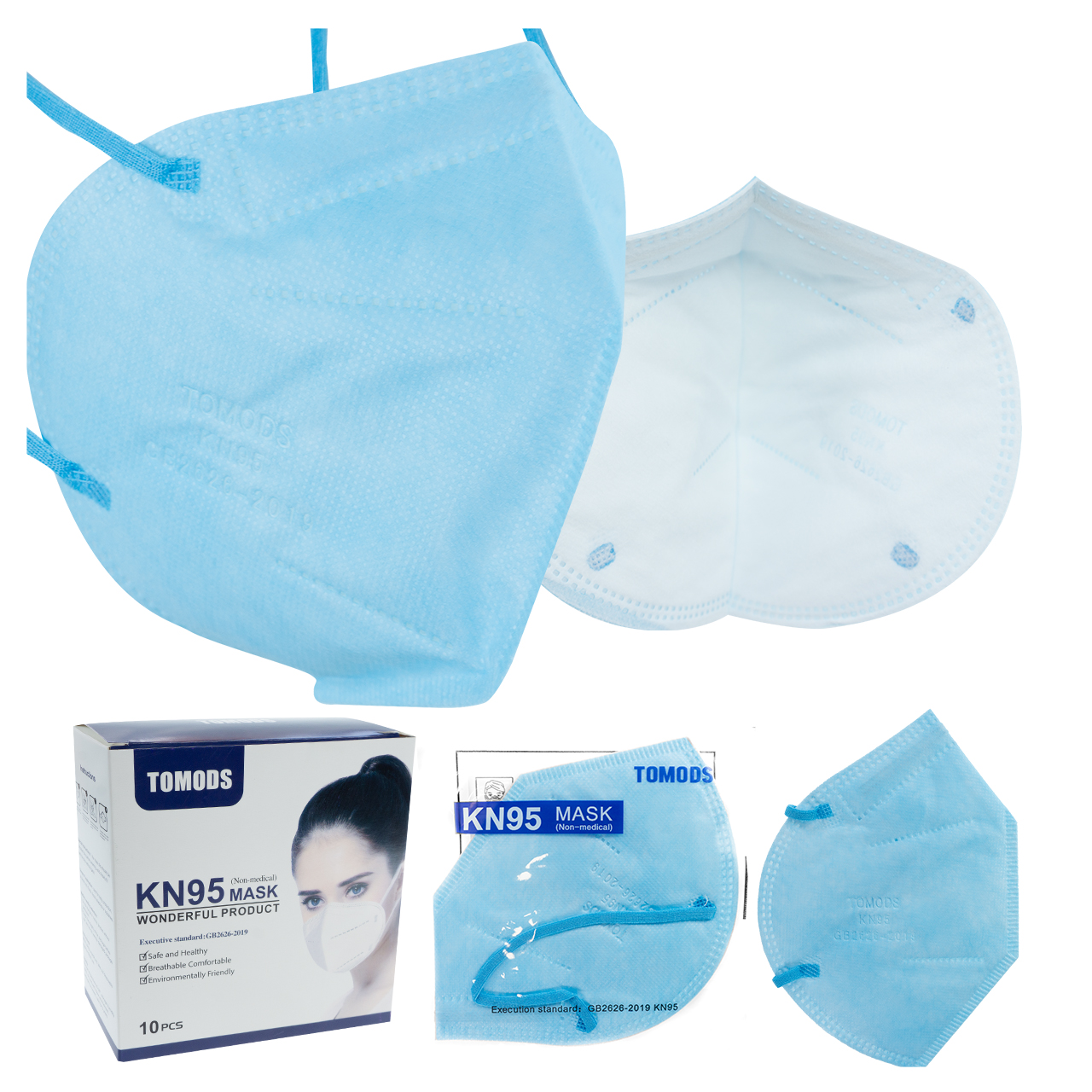 Kn95 Mascarillas Cubrebocas Lavables Caja10pz Colores Tomods Azul cielo Azul Cielo