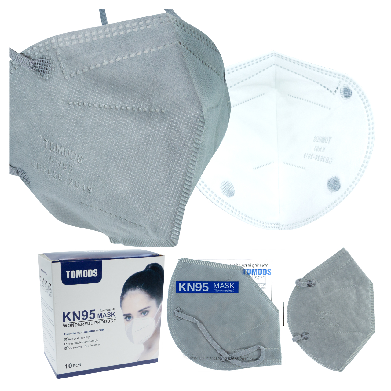Kn95 Mascarillas Cubrebocas Lavables Caja10pz Colores Tomods Gris claro.