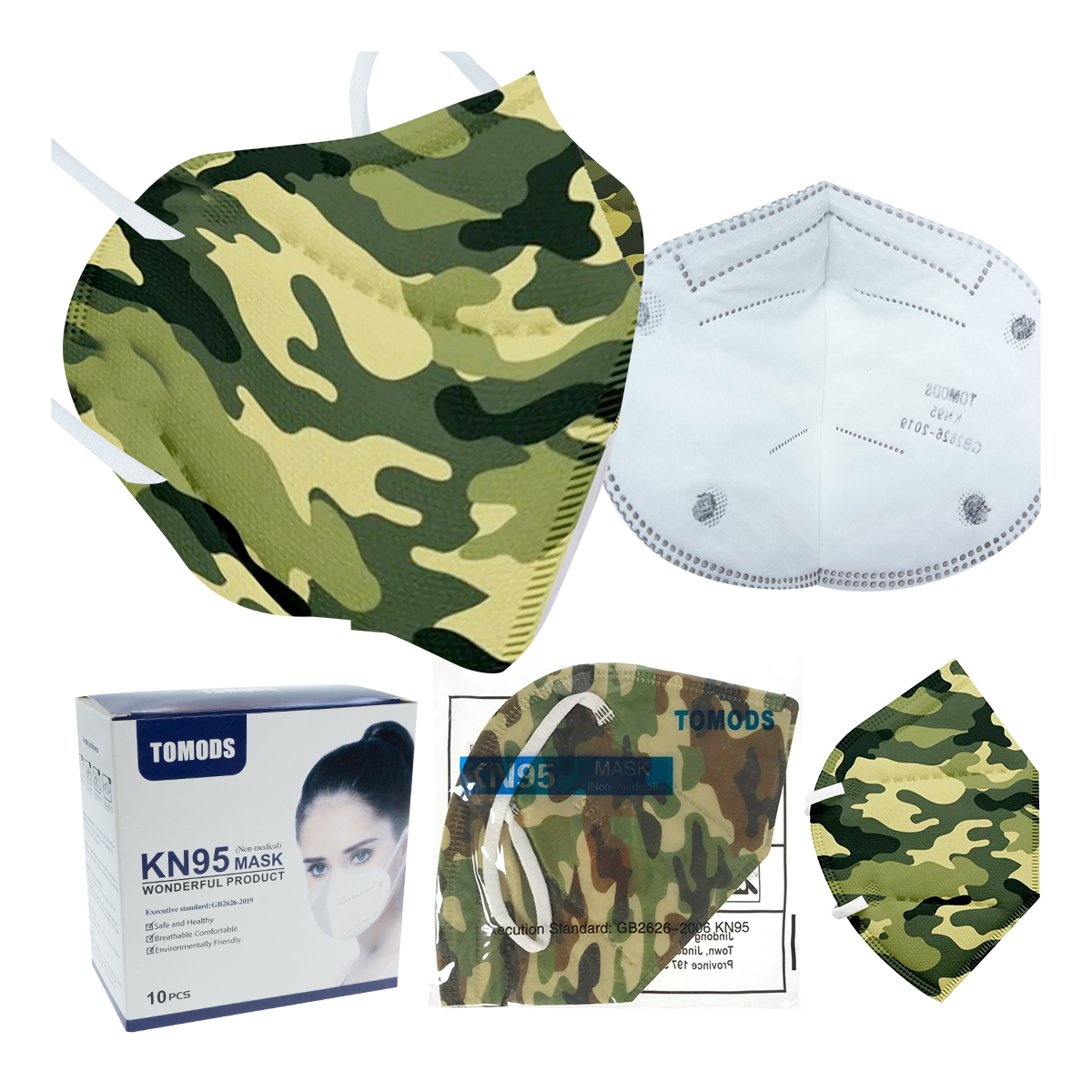 Kn95 Mascarillas Cubrebocas Lavables Caja10pz Colores Tomods Camuflaje