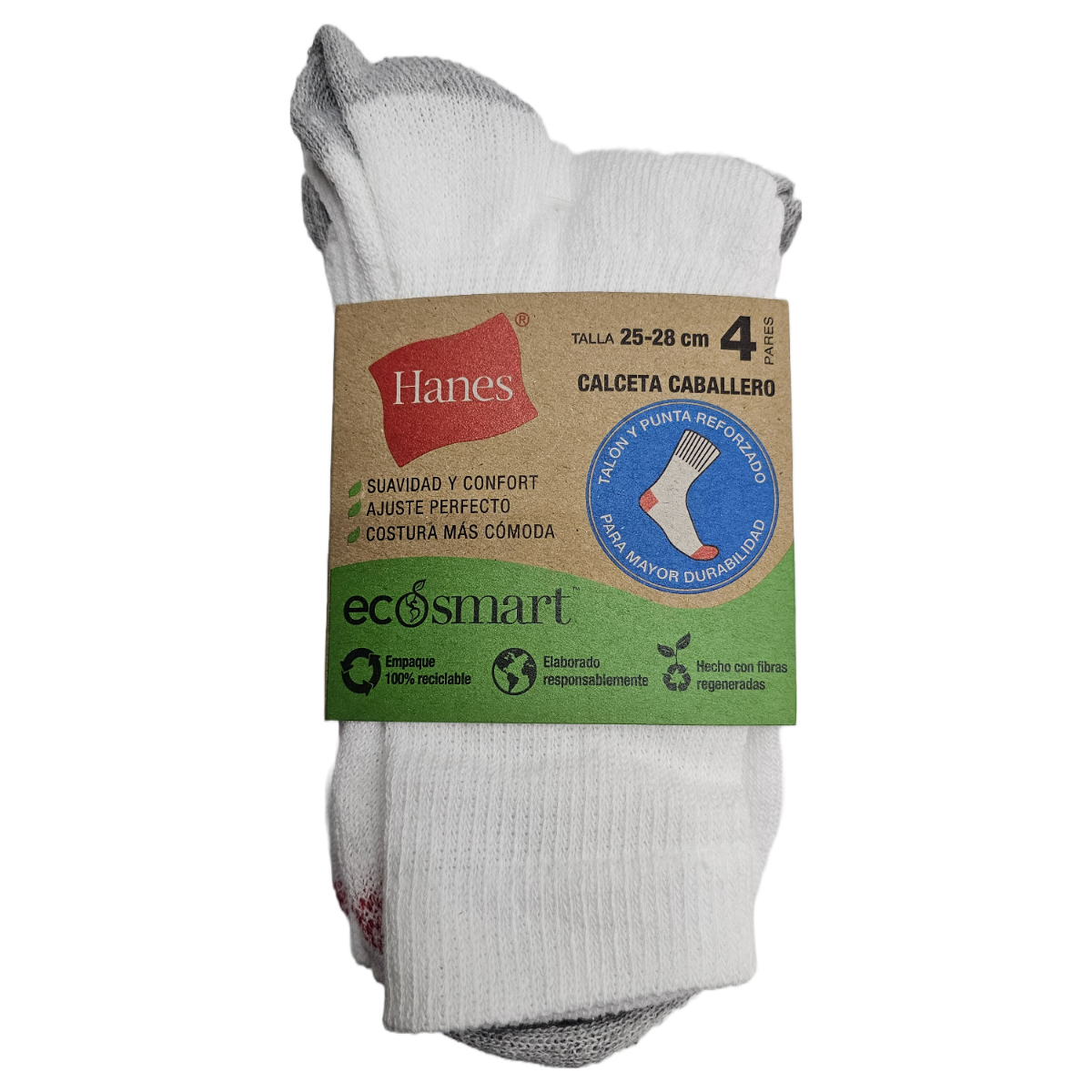 Calceta de Caballero Blanco Hanes 4pack Modelo 184