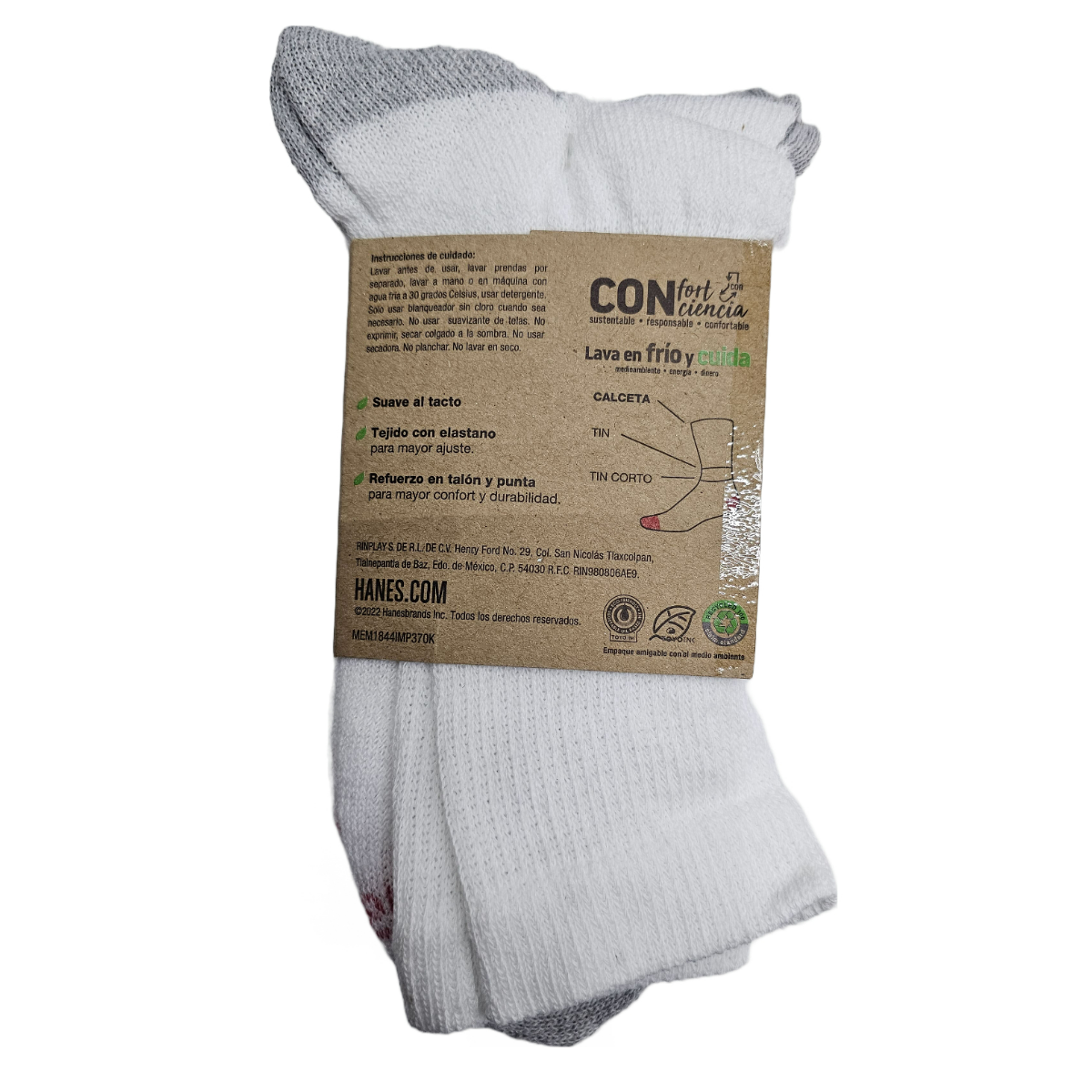 Calceta de Caballero Blanco Hanes 4pack Modelo 184