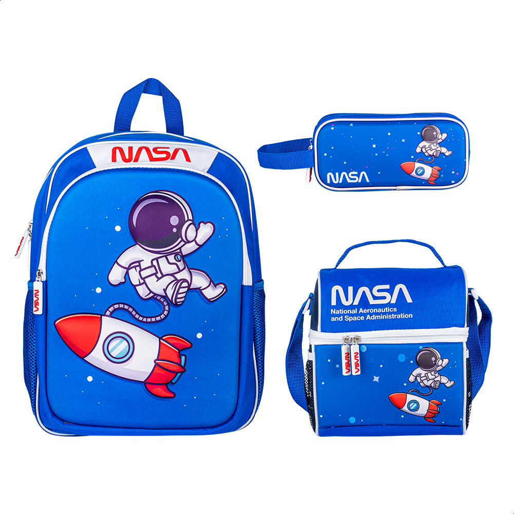 TechZone Mochila Escolar con Logo Oficial de NASA, Diseño de Astronauta en 3D y 4 Amplios Compartimentos