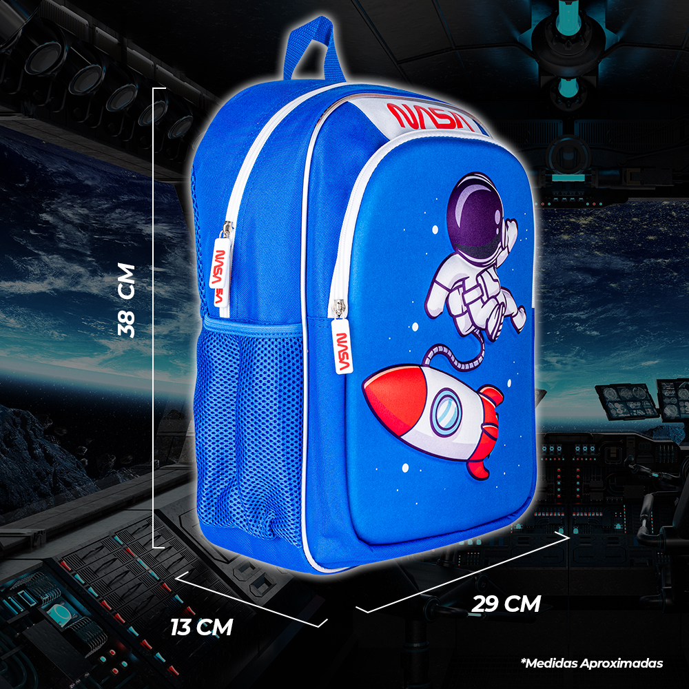 TechZone Mochila Escolar con Logo Oficial de NASA, Diseño de Astronauta en 3D y 4 Amplios Compartimentos