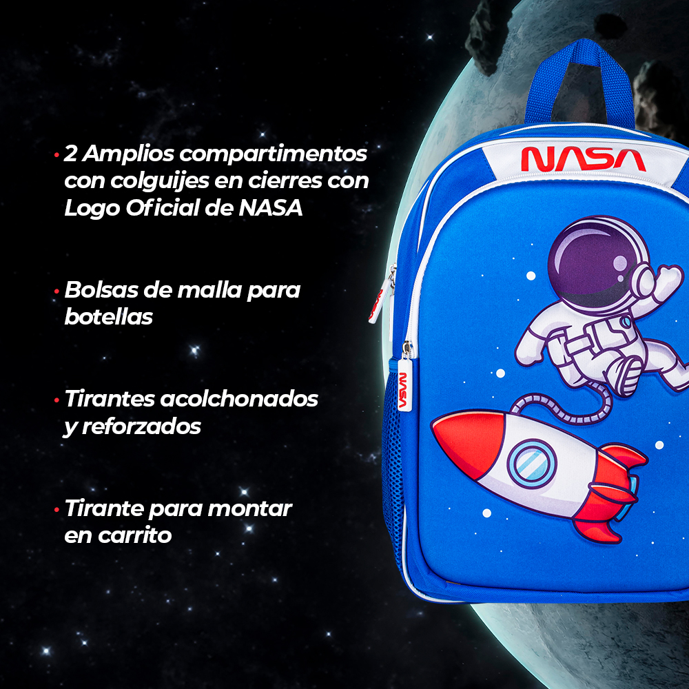 TechZone Mochila Escolar con Logo Oficial de NASA, Diseño de Astronauta en 3D y 4 Amplios Compartimentos