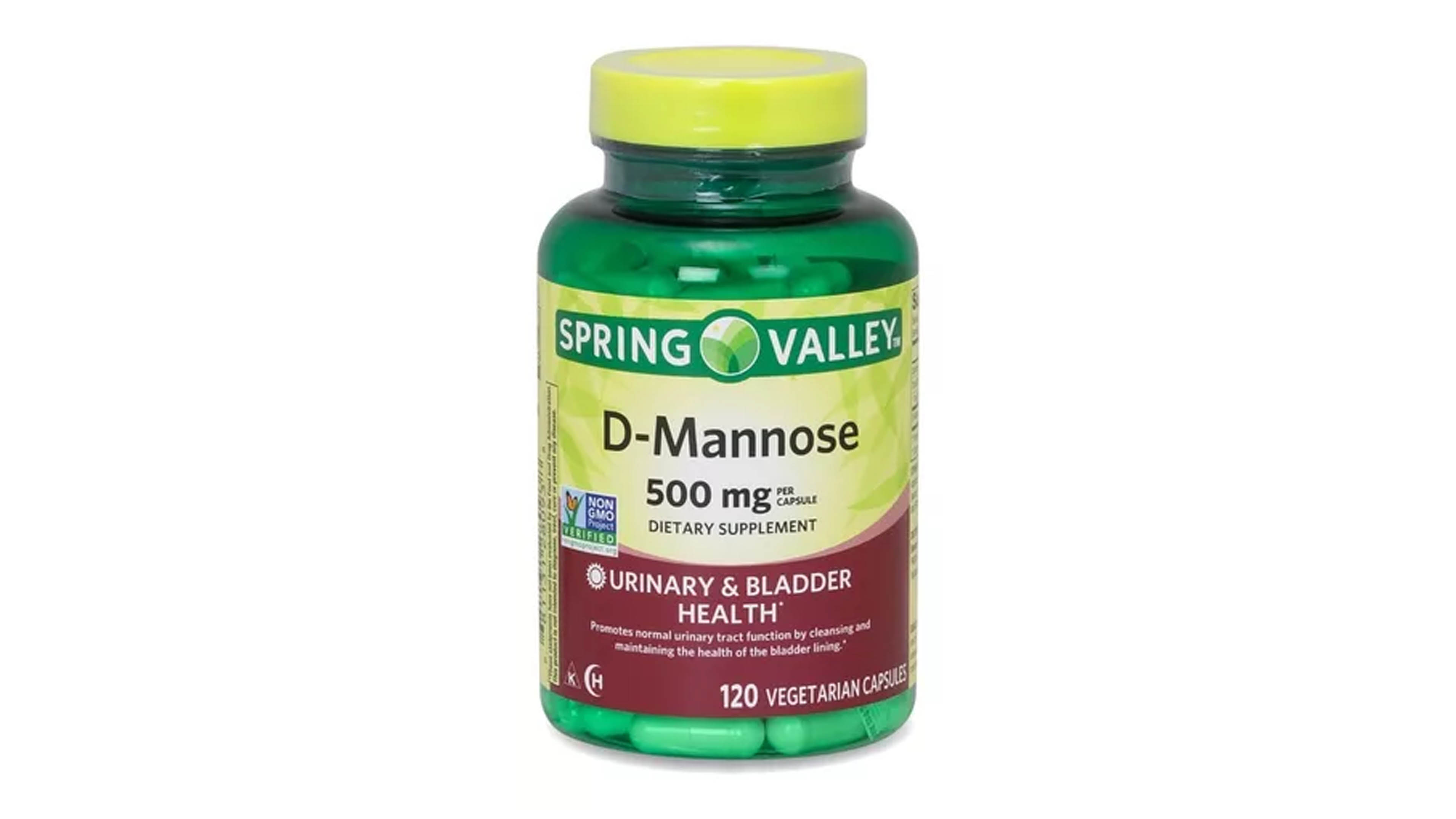 D-Mannose 500 mg Spring Valley 120 capsulas Salud del Tracto Urinario sin sabor. 