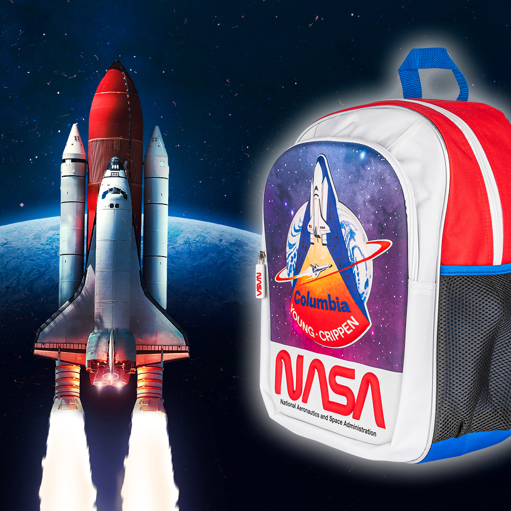 TechZone Mochila Escolar NASA Edición Cohete Termoformado 3D, 2 Amplios compartimentos y bolsas laterales de malla