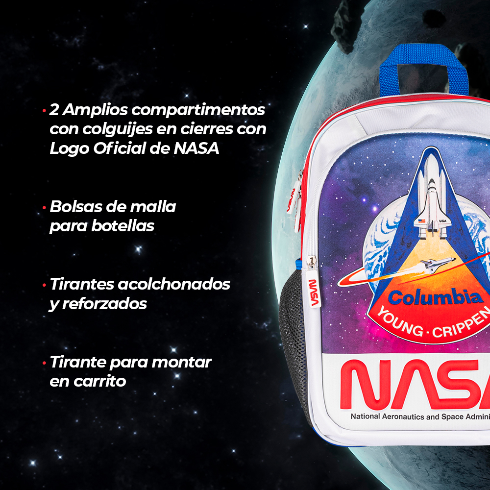TechZone Mochila Escolar NASA Edición Cohete Termoformado 3D, 2 Amplios compartimentos y bolsas laterales de malla