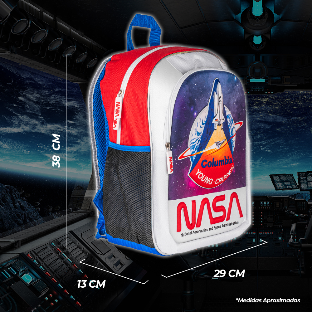 TechZone Mochila Escolar NASA Edición Cohete Termoformado 3D, 2 Amplios compartimentos y bolsas laterales de malla
