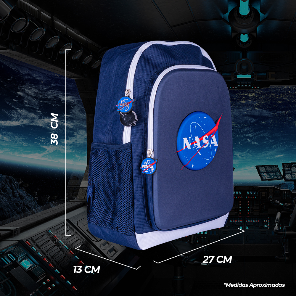 TechZone Mochila con Logo NASA 3D Dos Amplios compartimentos y Bolsas laterales de malla