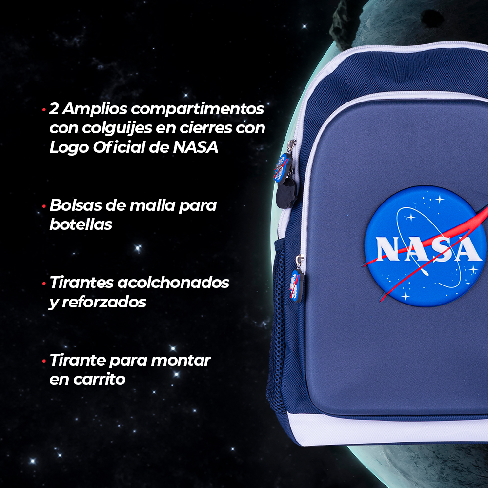 TechZone Mochila con Logo NASA 3D Dos Amplios compartimentos y Bolsas laterales de malla