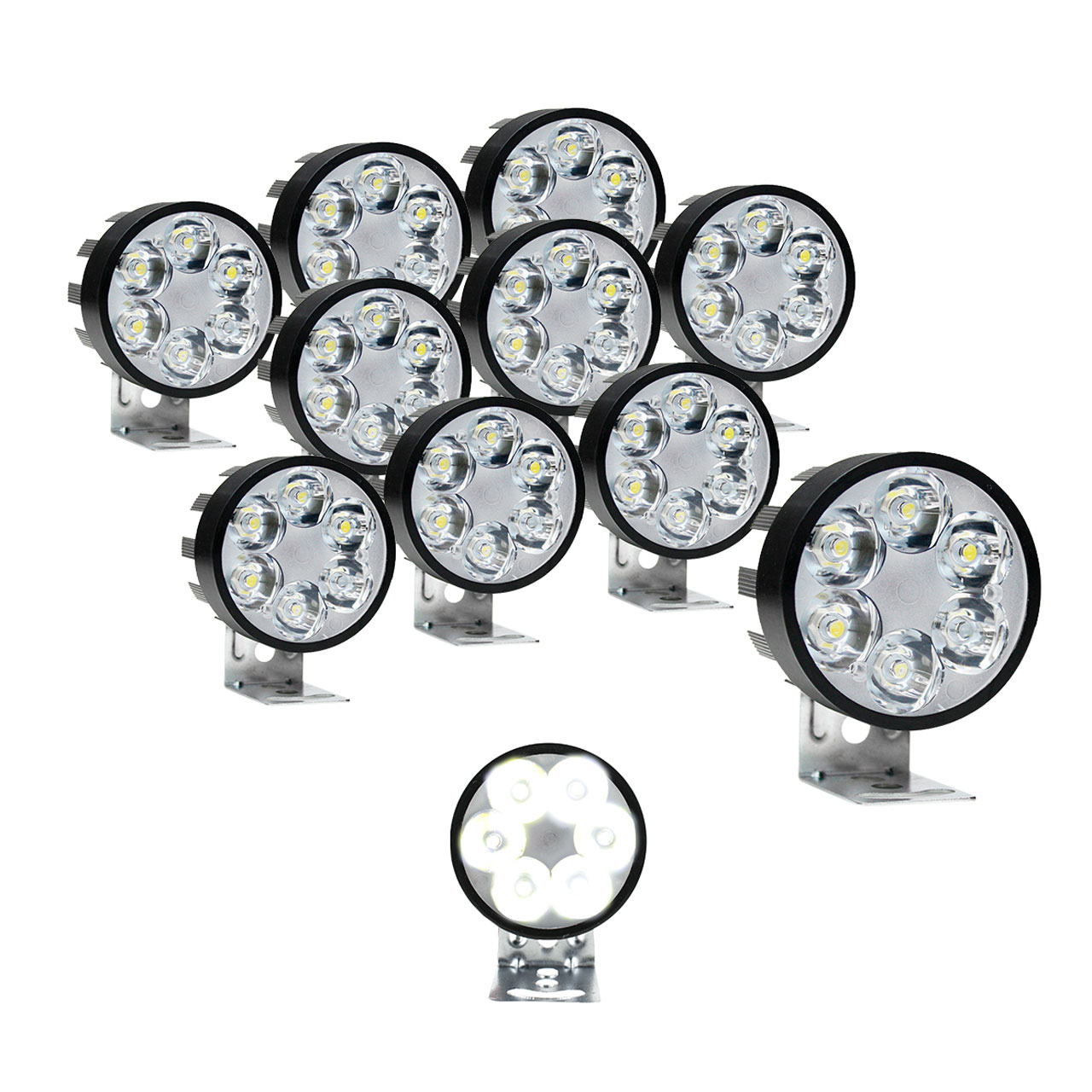 10 FARO 6 LED REDONDO AUXILIAR ESTROBO AUTO MOTO ALUMINIO