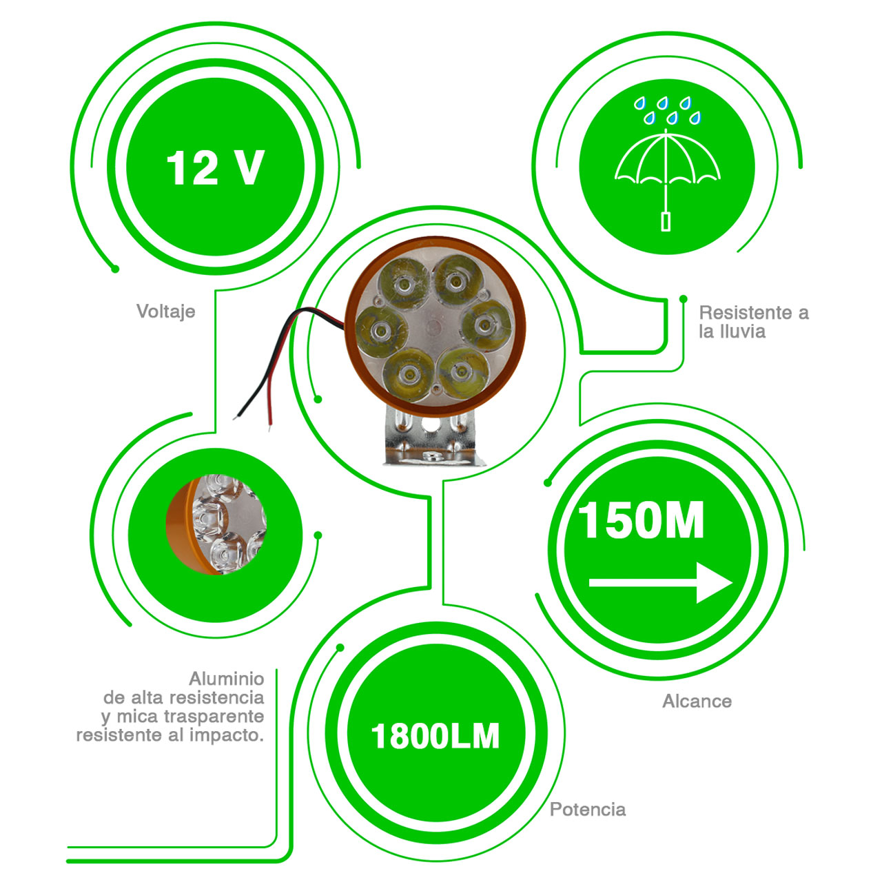 10 FARO 6 LED REDONDO AUXILIAR ESTROBO AUTO MOTO ALUMINIO