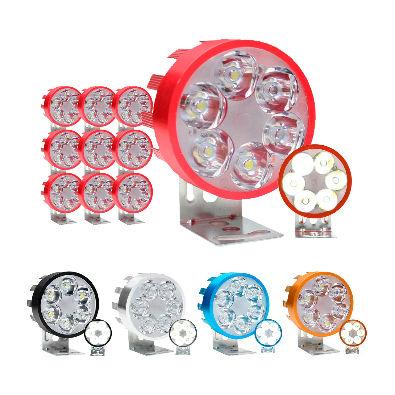 10 FARO 6 LED REDONDO AUXILIAR ESTROBO AUTO MOTO ALUMINIO