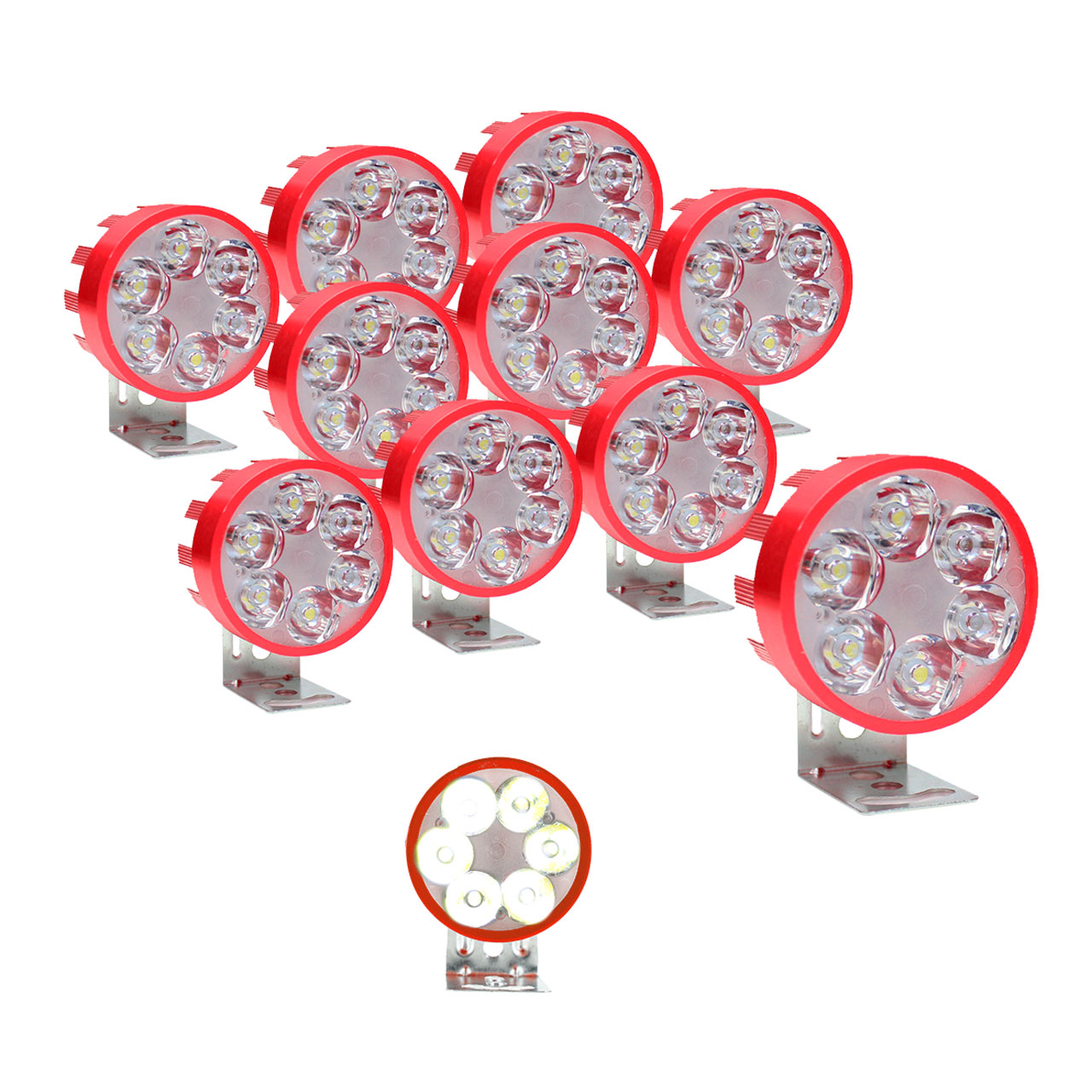 10 FARO 6 LED REDONDO AUXILIAR ESTROBO AUTO MOTO ALUMINIO