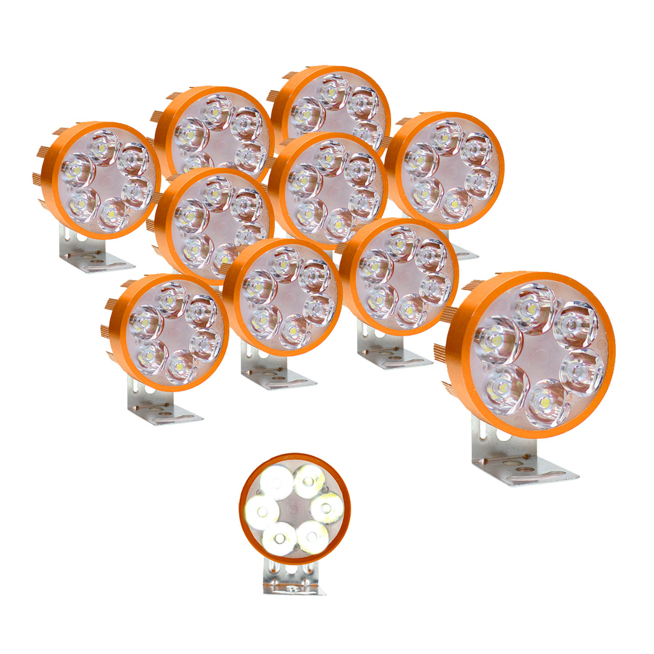 10 FARO 6 LED REDONDO AUXILIAR ESTROBO AUTO MOTO ALUMINIO