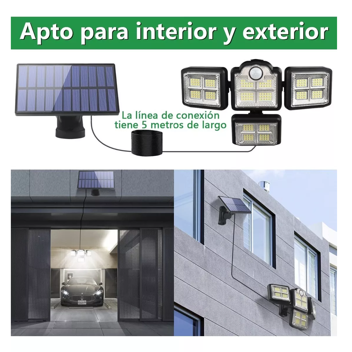 Lámpara Solar Exterior Jardín De Pared Sensor Luz Foco Led