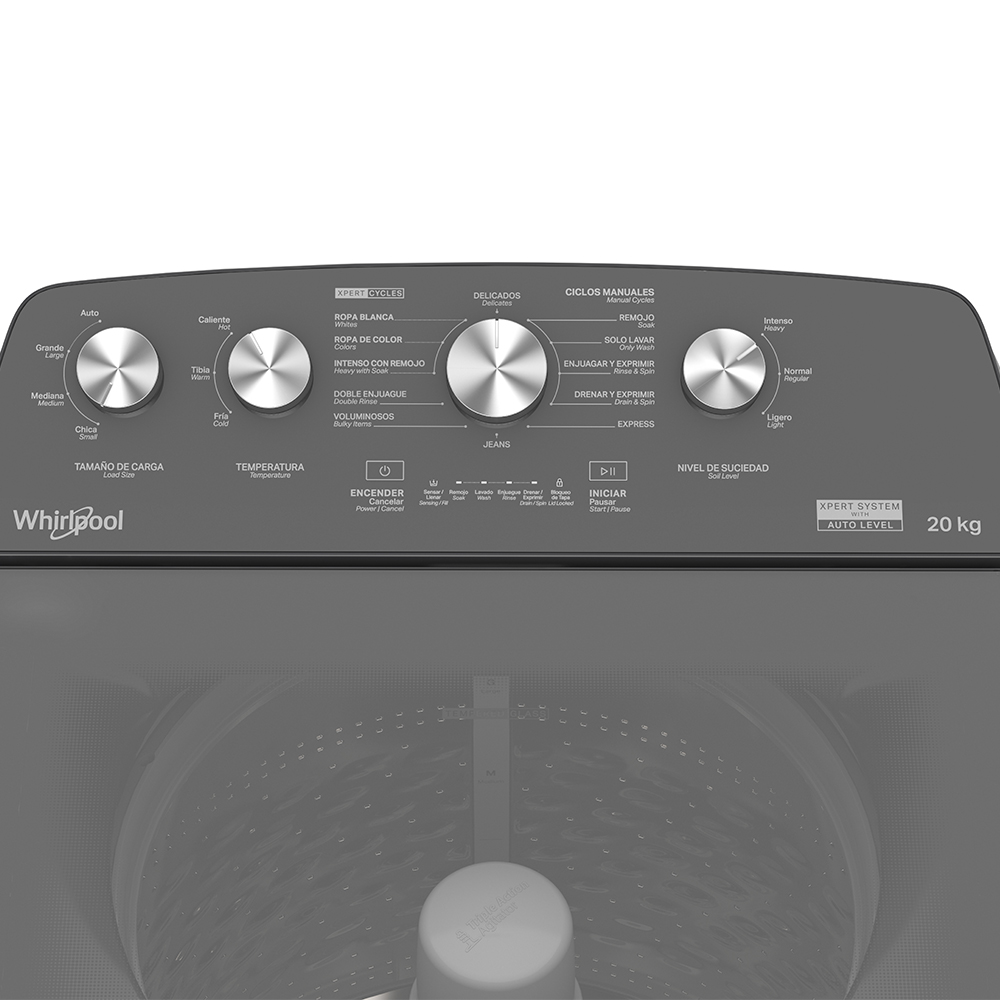 Lavadora Carga Superior 20kg Xpert System Agitador Gris Oscuro 8MWTW2024WLG Whirlpool