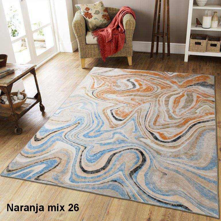 Tapete Grande para Sala Moderno azul naranja beige gris rojo negro de 2.0x3.0mts