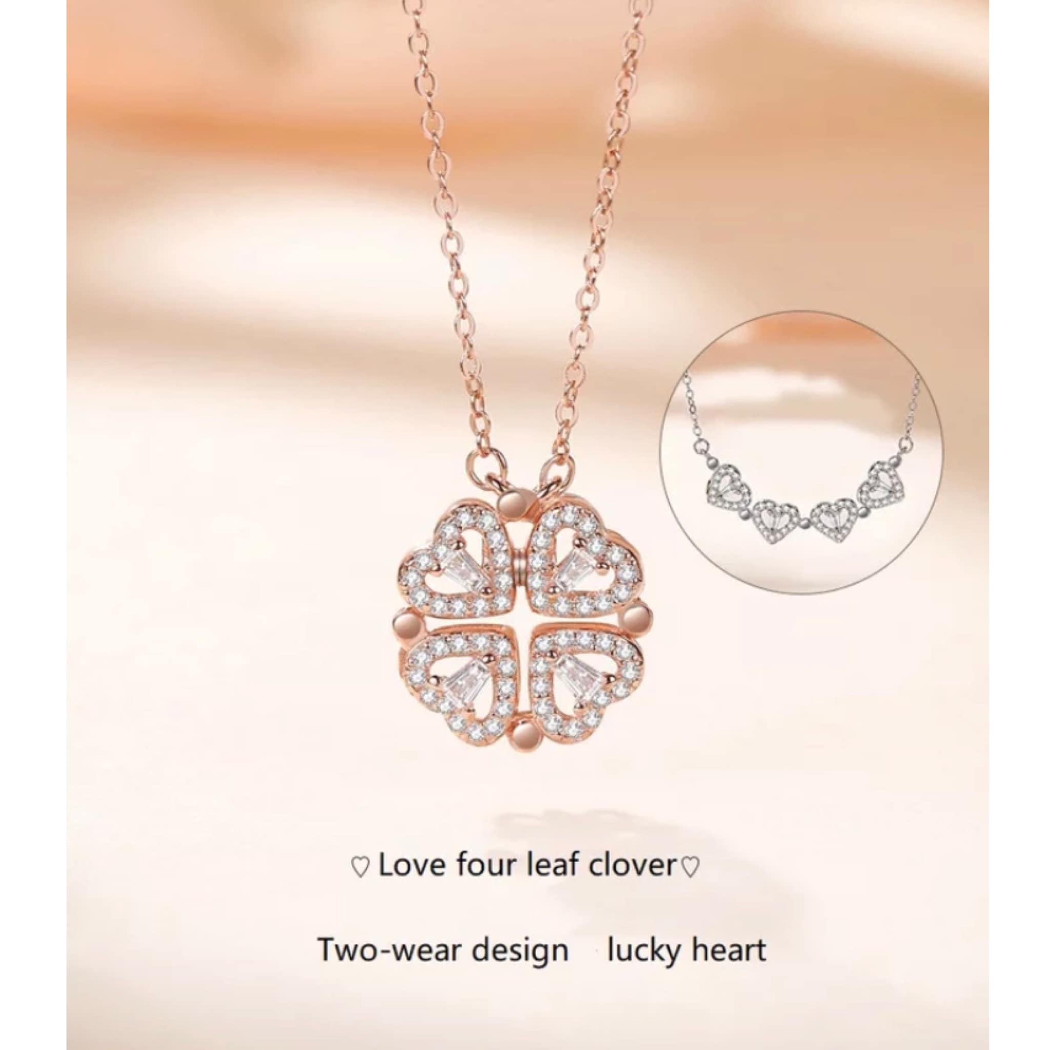 COLLAR TREBOL 4 HOJAS 2 EN 1 ROSA