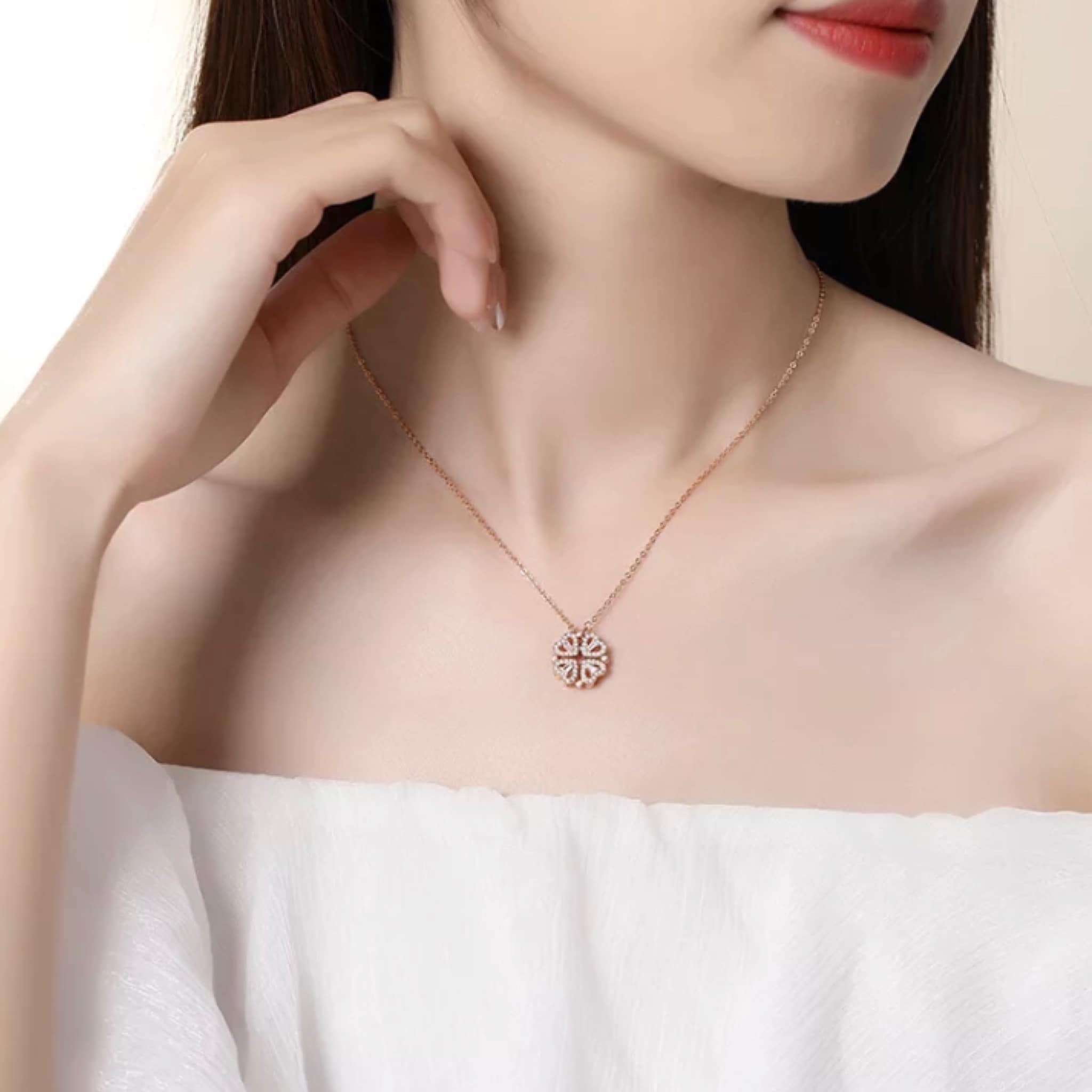 COLLAR TREBOL 4 HOJAS 2 EN 1 ROSA