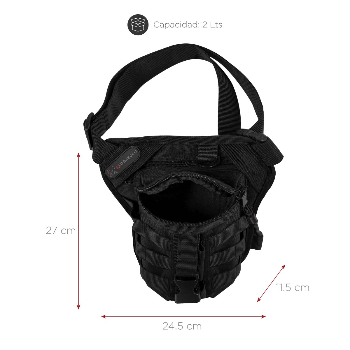 Piernera Mochila Táctica Militar Multiusos Negra, Muslera Piernera Modelo Dustyk Marca Red Baboon