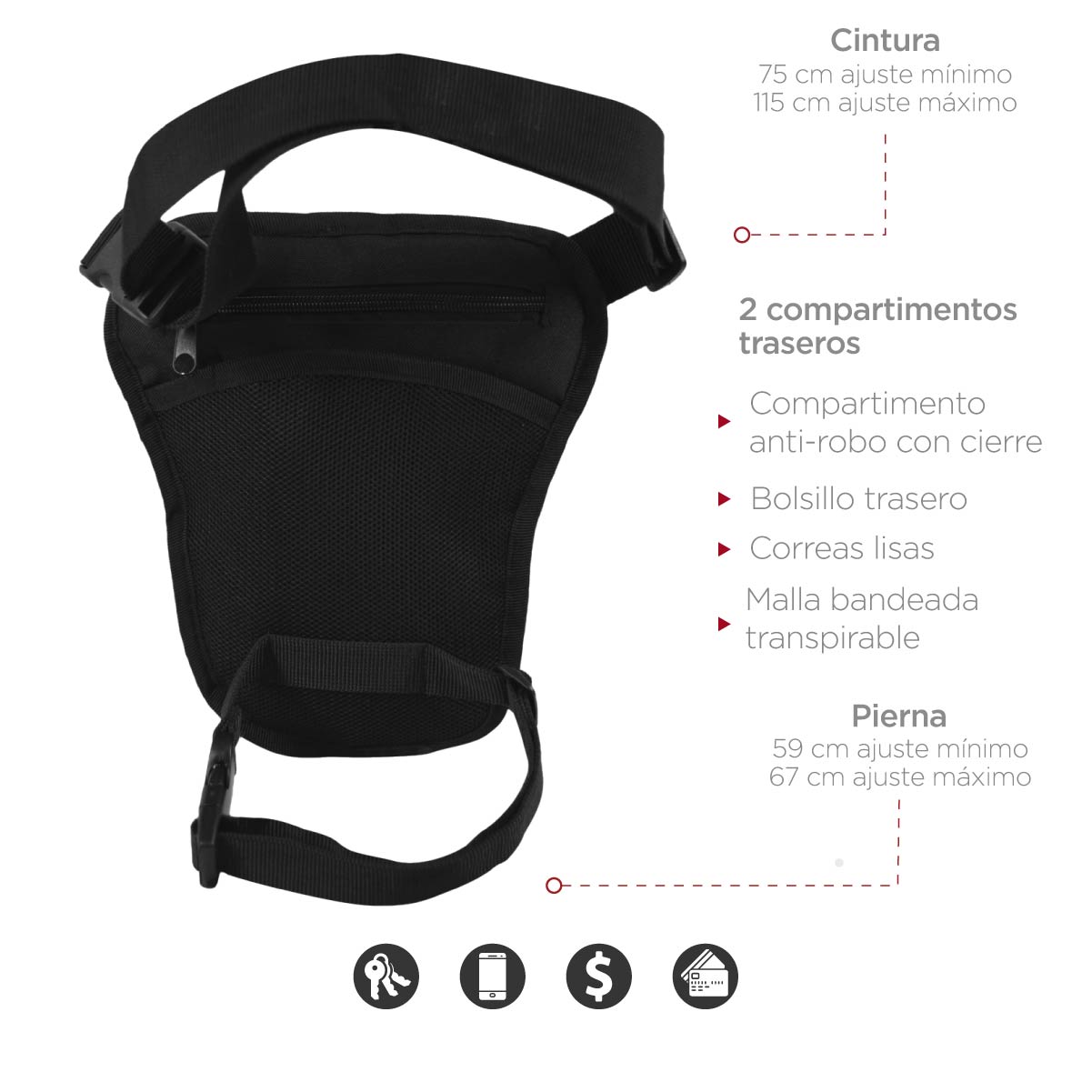 Piernera Mochila Táctica Militar Multiusos Negra, Muslera Piernera Modelo Dustyk Marca Red Baboon