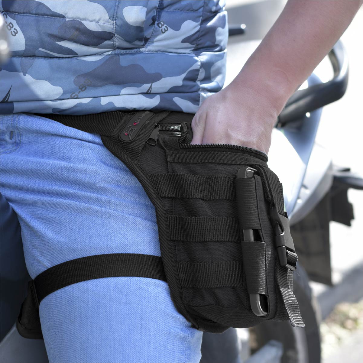 Piernera Mochila Táctica Militar Multiusos Negra, Muslera Piernera Modelo Dustyk Marca Red Baboon