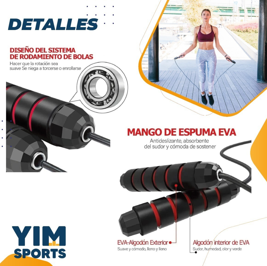 Cuerda Para Saltar De 300 Cm Con Mango Antideslizante Color Rojo