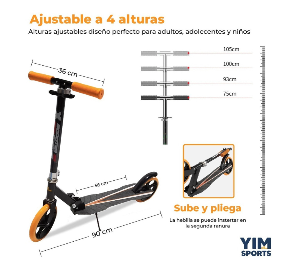 Scooter Mono Patin Del Diablo Ajustable Jovenes Adultos Yim Naranja