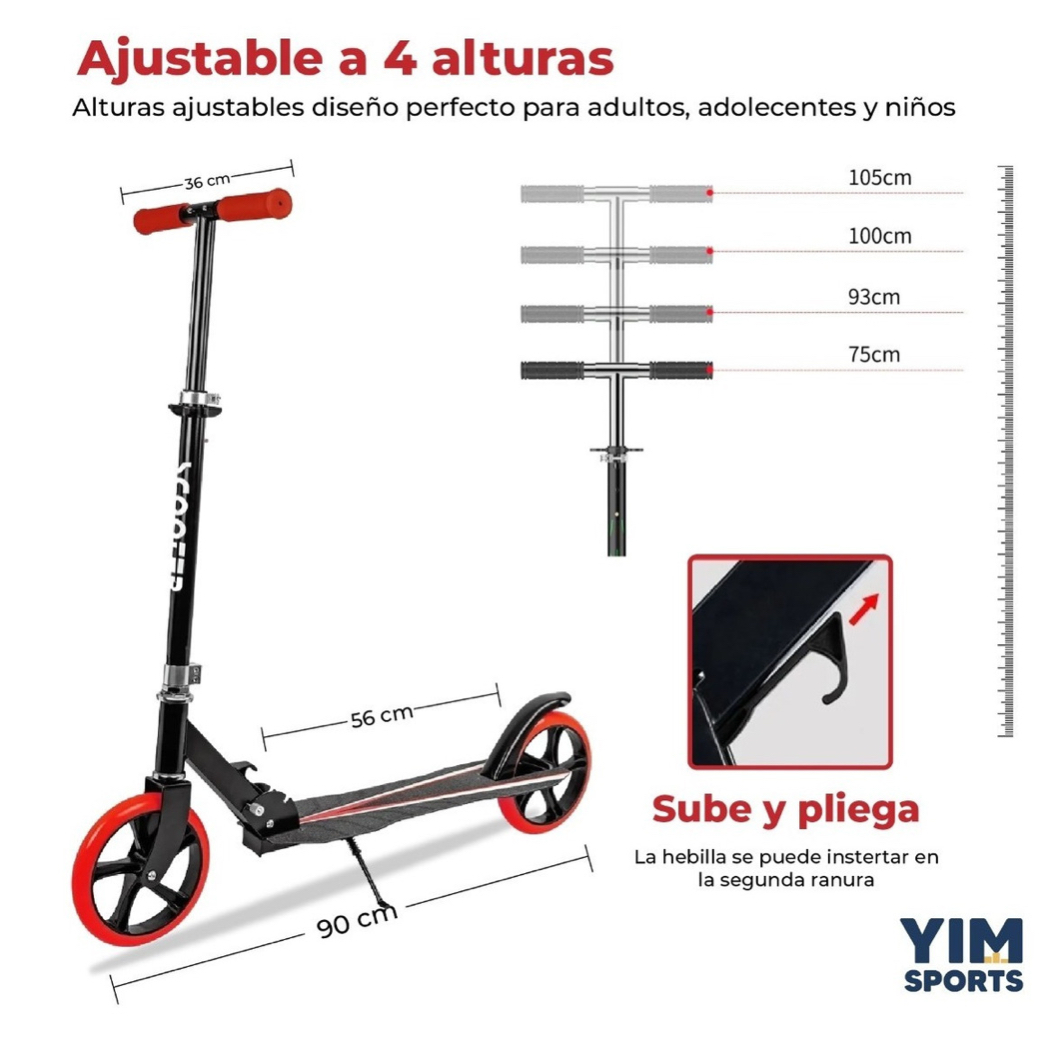 Scooter Mono Patin Del Diablo Ajustable Jovenes Adultos Yim Rojo