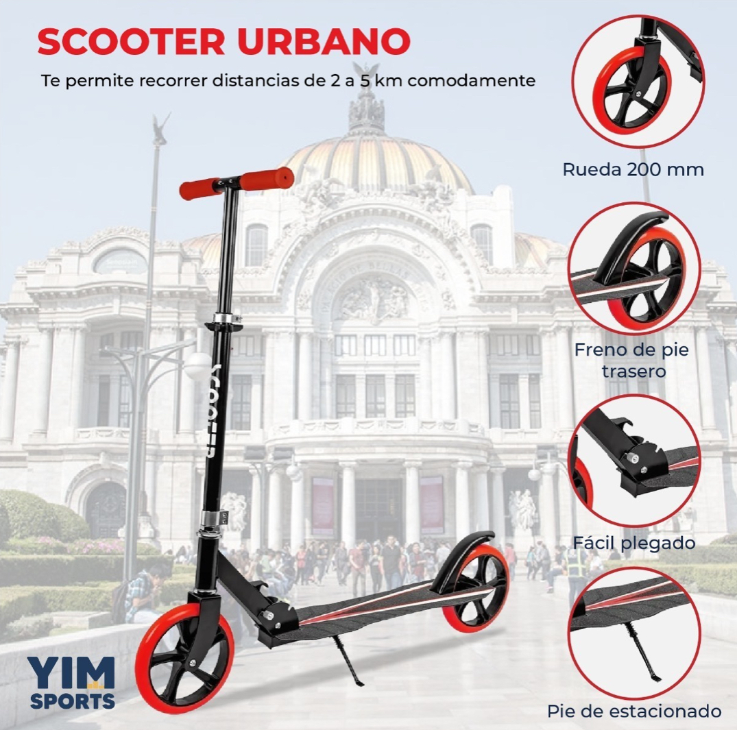 Scooter Mono Patin Del Diablo Ajustable Jovenes Adultos Yim Rojo