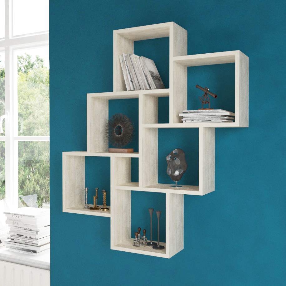 Repisa Flotante Minimalista 6 Cubos Encino Polar