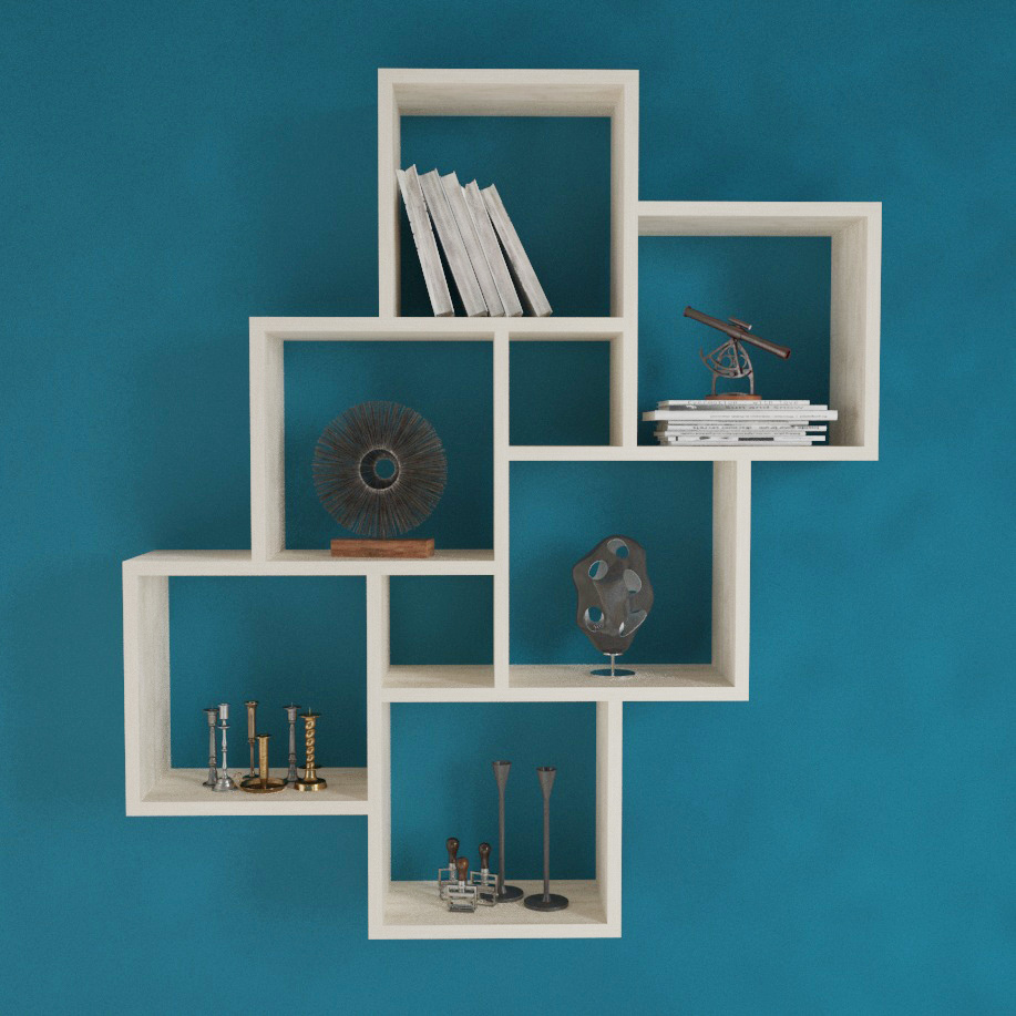 Repisa Flotante Minimalista 6 Cubos Encino Polar