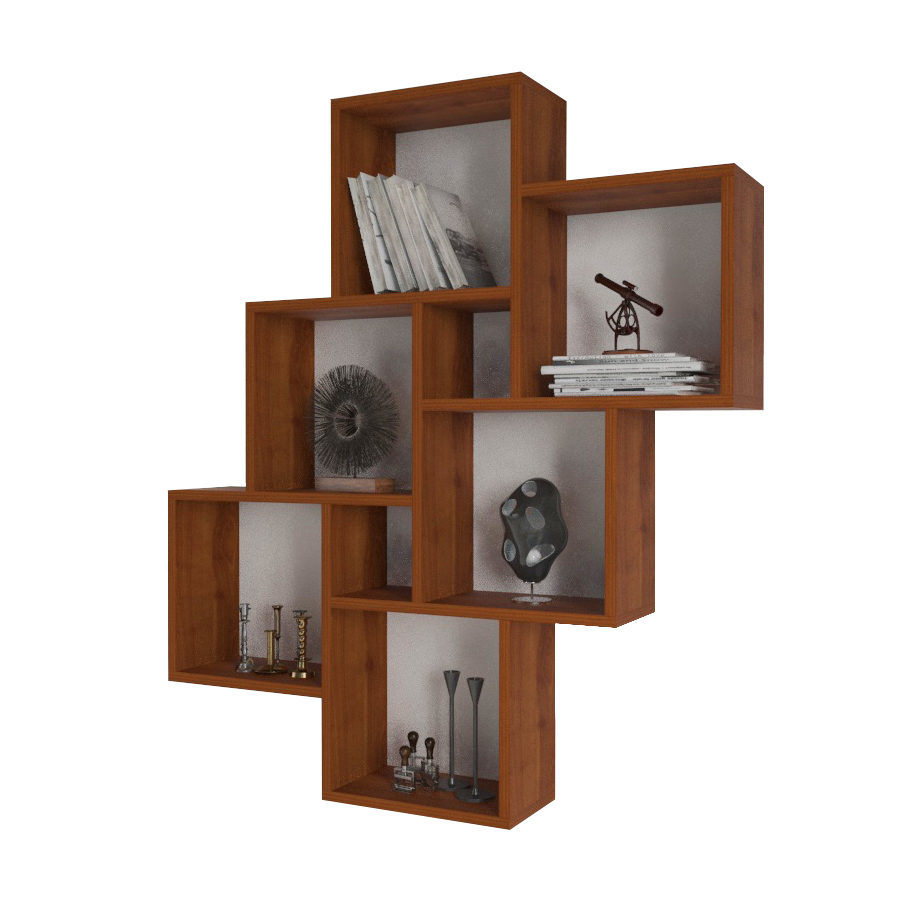 Repisa Flotante Minimalista 6 Cubos Cerezo