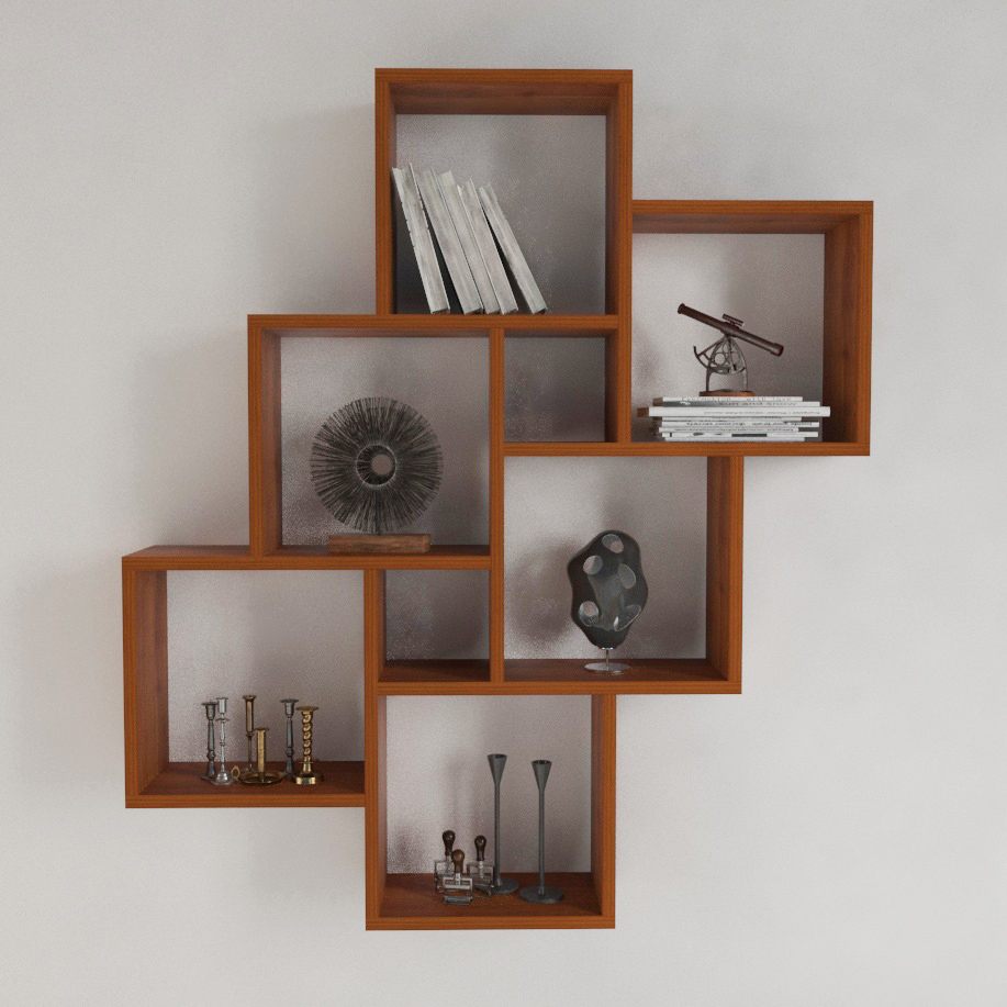 Repisa Flotante Minimalista 6 Cubos Cerezo