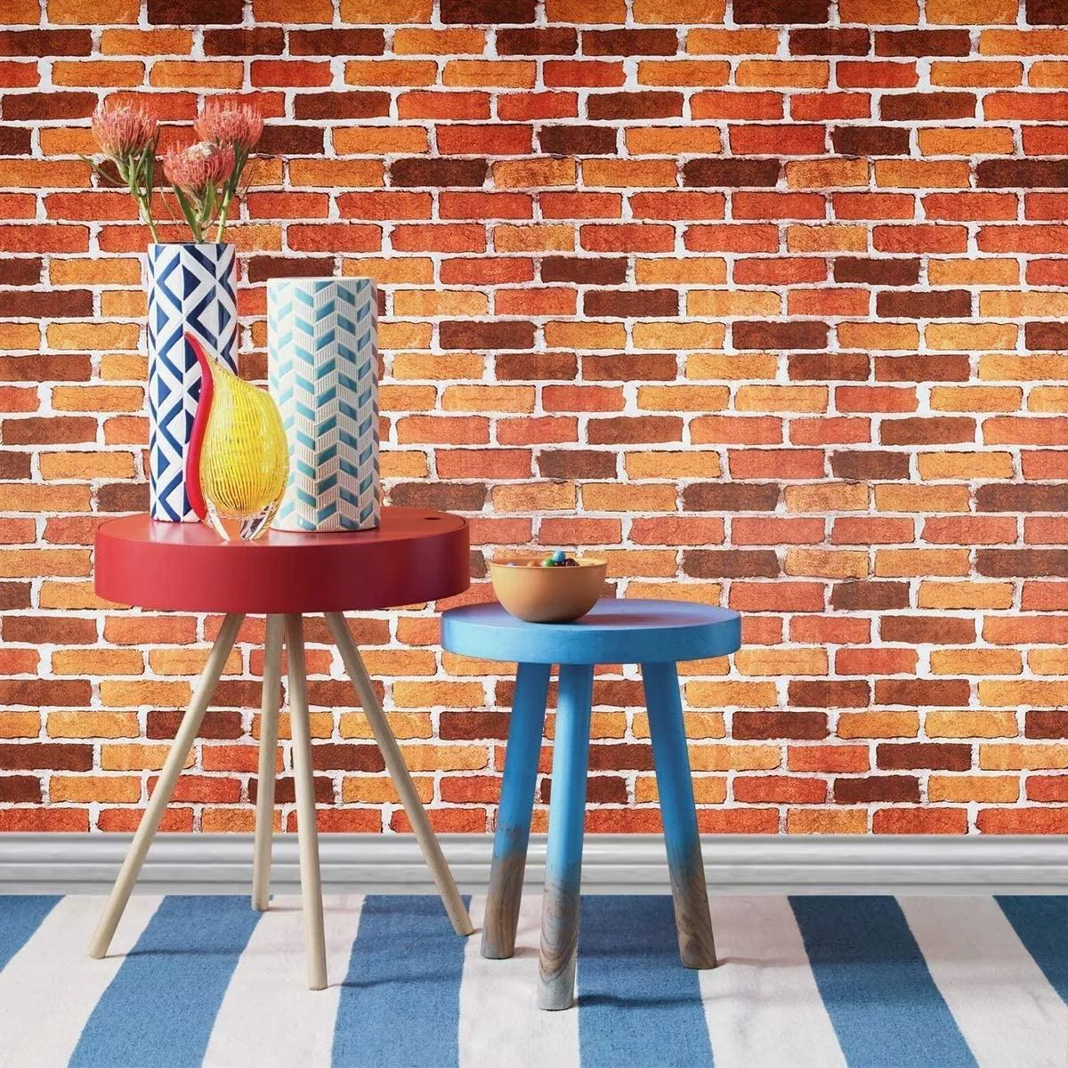 Papel Tapiz Adherible 10m X 45cm Ladrillo Clasico Rojo Tp07