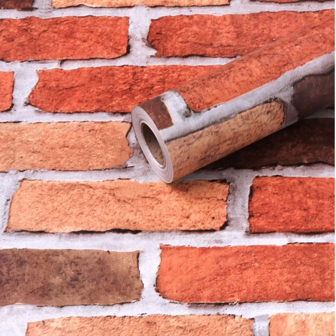 Papel Tapiz Adherible 10m X 45cm Ladrillo Clasico Rojo Tp07