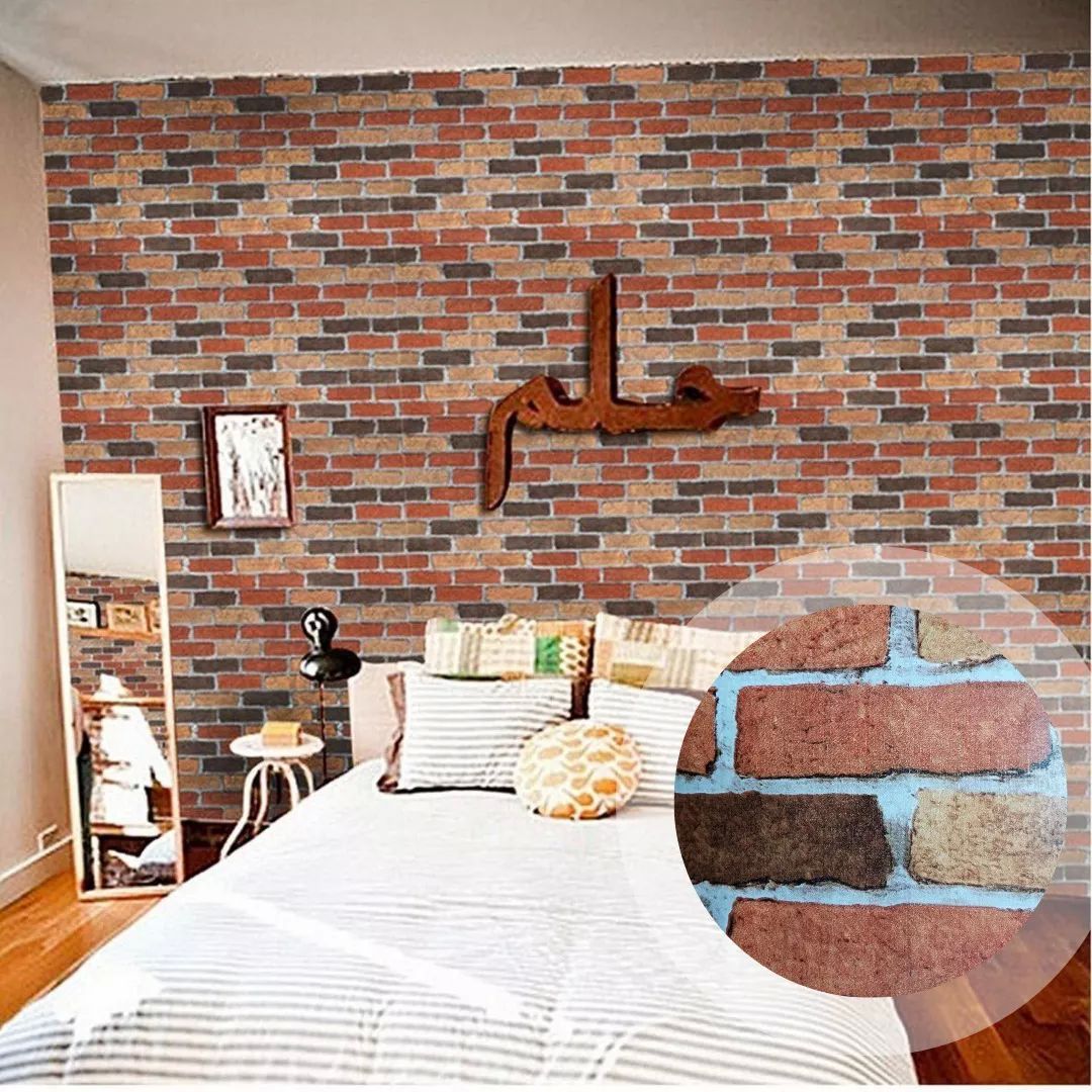 Papel Tapiz Adherible 10m X 45cm Ladrillo Clasico Rojo Tp07