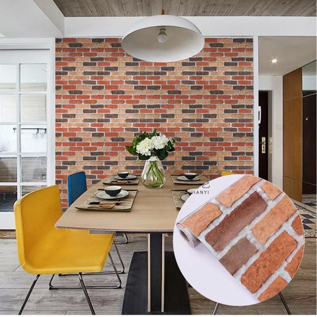 Papel Tapiz Adherible 10m X 45cm Ladrillo Clasico Rojo Tp07