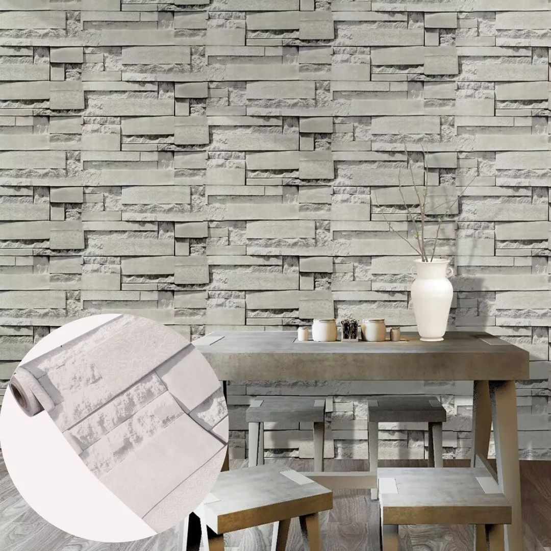 Papel Tapiz Adherible 10m X 45cm Piedra Laja Gris Tp04