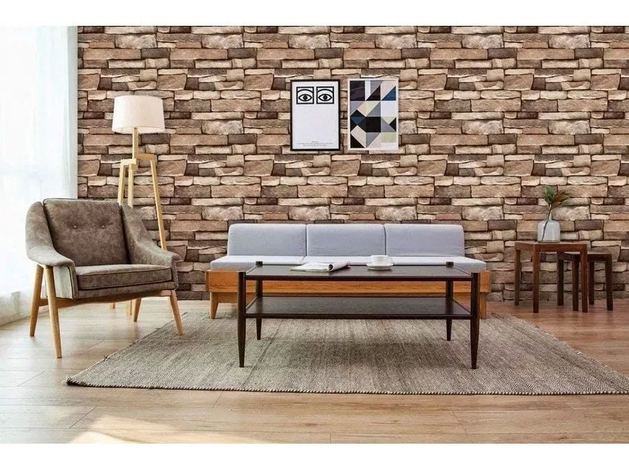 Papel Tapiz Adherible 10m X 45cm Piedra Laja Café Tp01